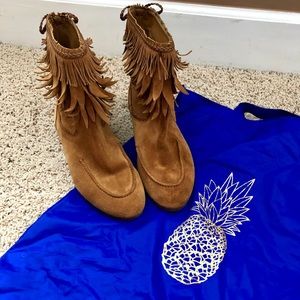 Aquazzura Tan Ankle Boots with Fringe